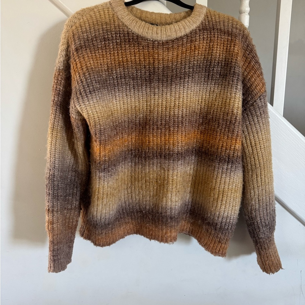 Rachel Zoe Brown and Tan Crew Neck Sweater with Gradient Stripes